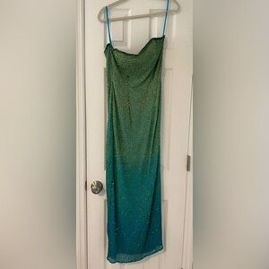 Caché beaded green to blue ombré dress
